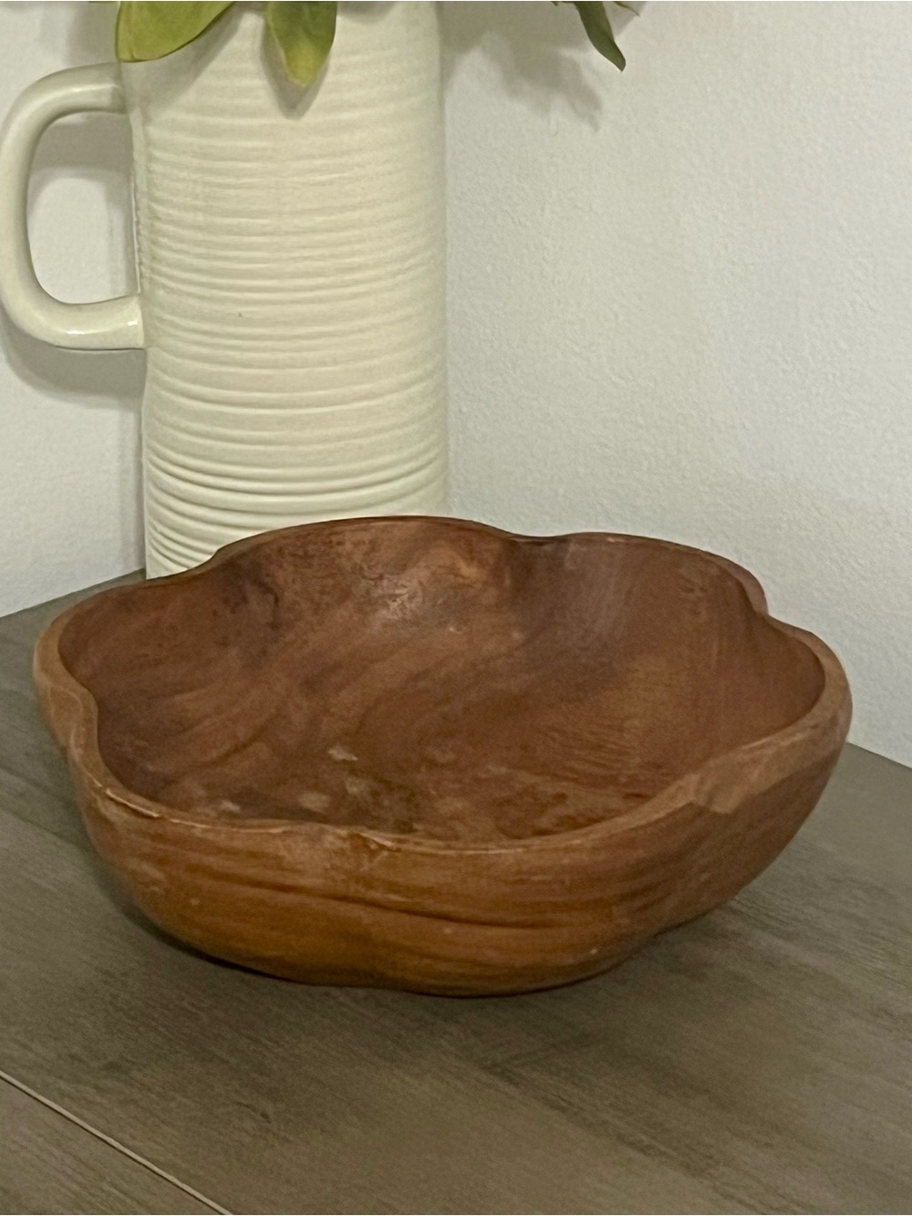 Hand Carved Wooden Bowl Scalloped Edge, Vintage.